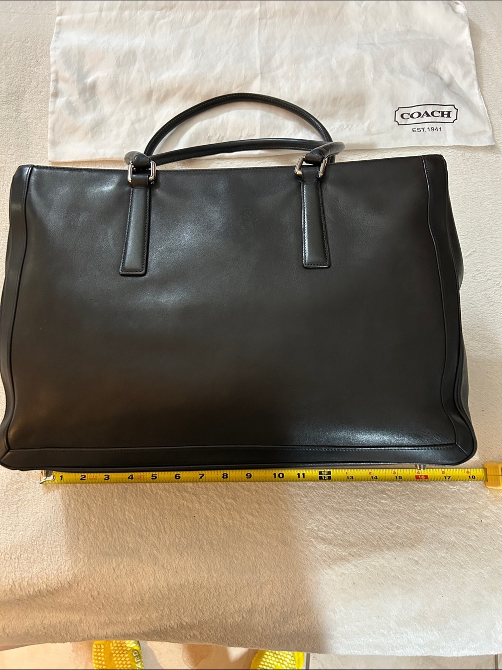 Coach Black Leather Men's Briefcase with Top Handles